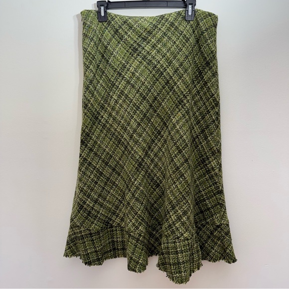 Hobbs London Tweed Skirt Green Plaid A-Line Made in England UK 16 US 12 Wool Zip - Picture 4 of 14